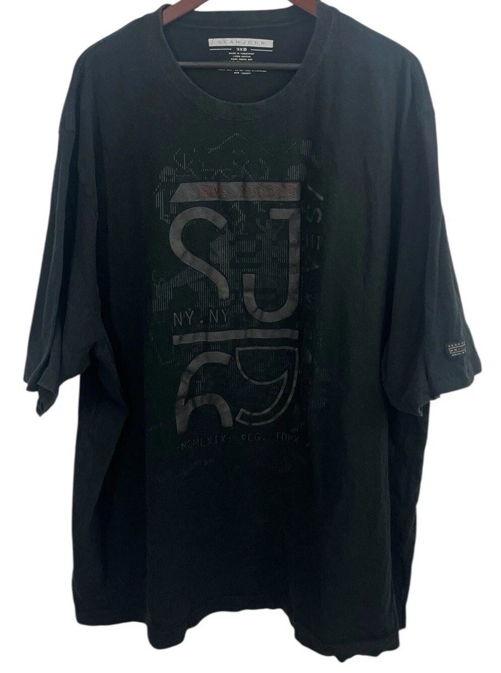 Sean John Black T-Shirt Raised Graphic 3XB NY Streetwear Y2K Hip Hop Men’s